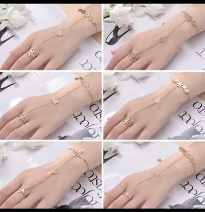 New 18k gold plated stainless steel hand chain bracelet , View more