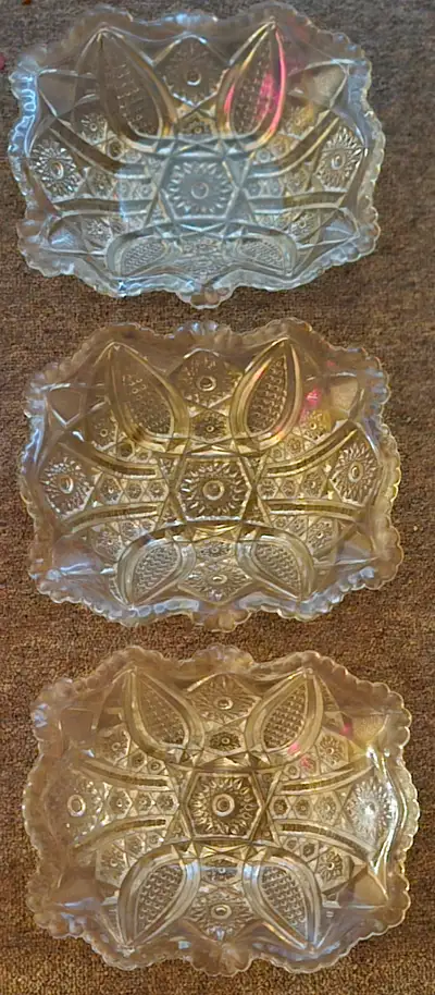 3 beautiful thick glass dishes, View more