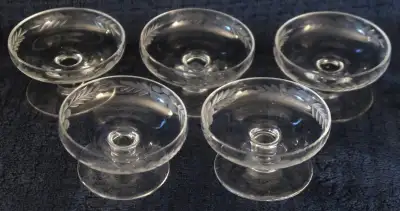 Set of Five (5) Matching Vintage Glass Dessert Cups, View more