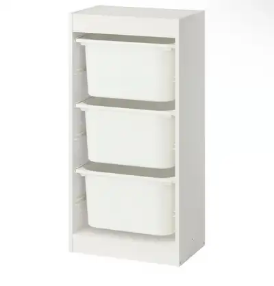 This is a white IKEA Trofast storage unit with three bins, perfect for keeping your child's toys org...