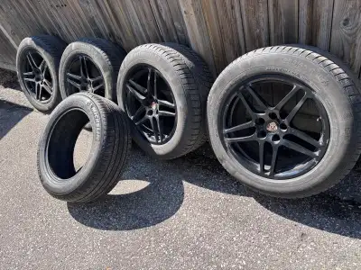 Porsche rims fits Macan. Staggered size: 235/60/R18 Front 255/55/R18 Rear. Continental Winter Tires....