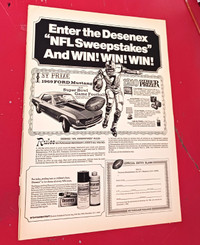 1968 DESENEX NFL SWEEPSTAKES AD WIN A MUSTANG - ANNONCE RETRO