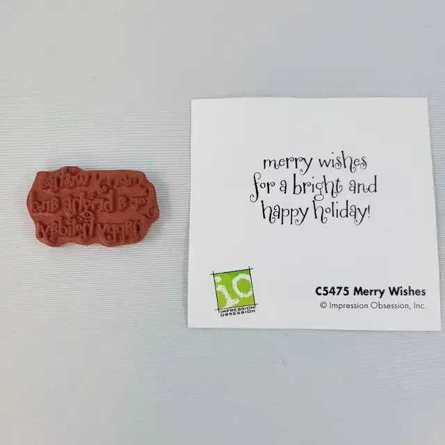 Merry Wishes Rubber Cling Stamp Impression Obsession Bright Holi in Hobbies & Crafts in Strathcona County - Image 2