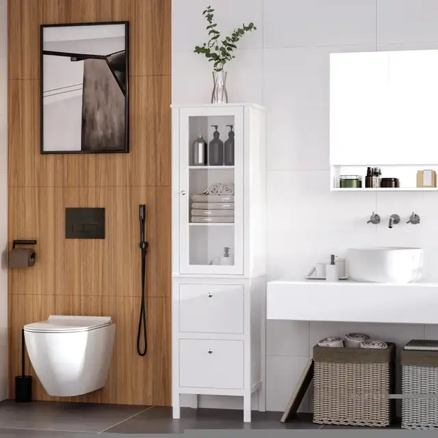 Tall Bathroom Cabinet with Tempered Glass Door, Storage Organize in Storage & Organization in Markham / York Region - Image 4
