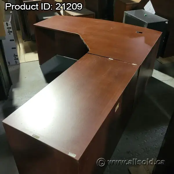 Cherry Bow Front L-Suite Desk with Pedestal