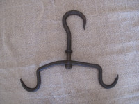 ANTIQUE 2 HOOK MEAT HOOK - HAND FORGED IRON BY BLACKSMITH