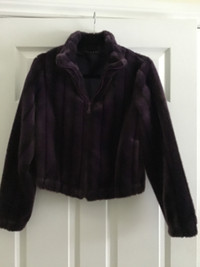 SISLEY dark purple/black faux fur cropped jacket size S
