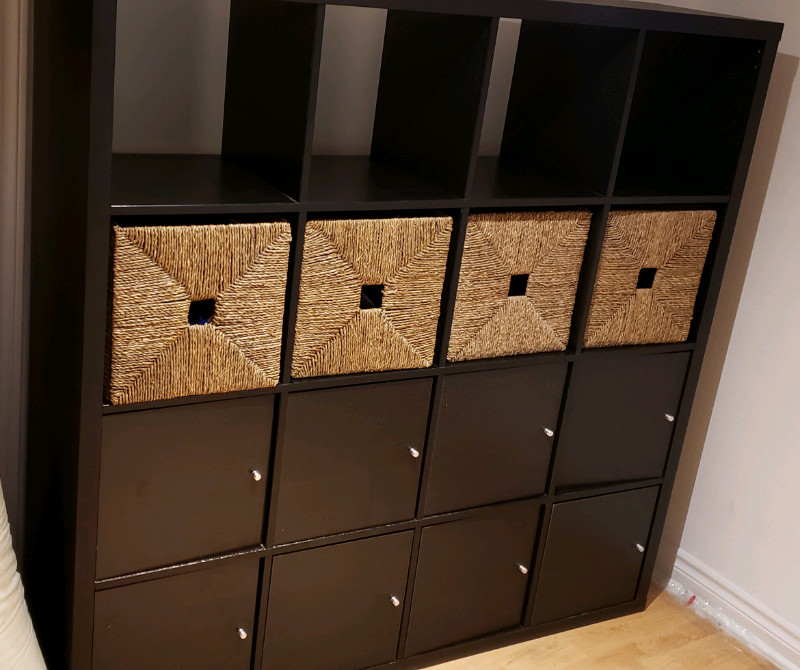 Ikea Kallax Shelf Unit BlackBrown with 4 drawers and 8 inserts