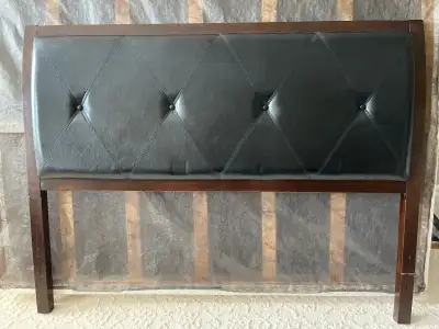 Black Leather and Walnut Headboard, View more
