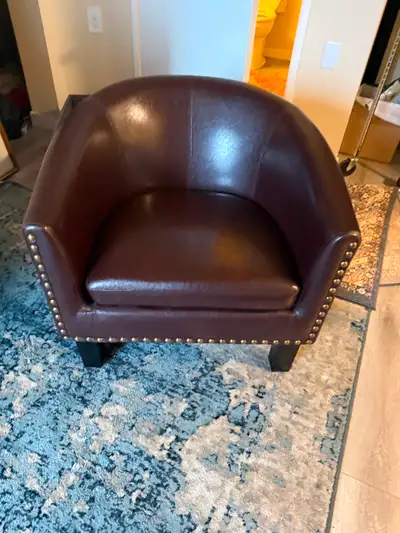 Leather Barrel occasional chair. Bought 6 months ago for $459 ., View more