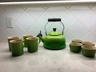 Le Creuset kettle, mugs and ramekin bowls, View more