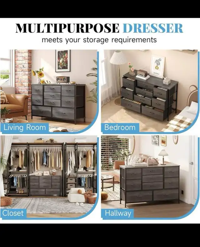 Flrrtenv Tall 9 Drawers Dresser Storage with Wood Top, TV Stand, in Dressers & Wardrobes in Hamilton - Image 5