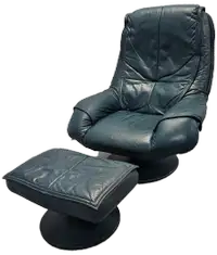 Magnifique fauteuil en cuir inclinable et repose pieds assorti