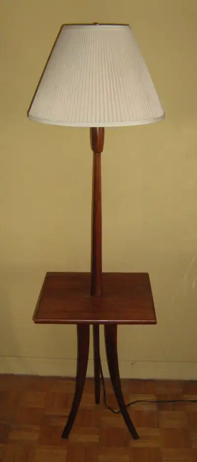 1960s Mid Century Modern Teak Floor Lamp with Built-In Table, View more