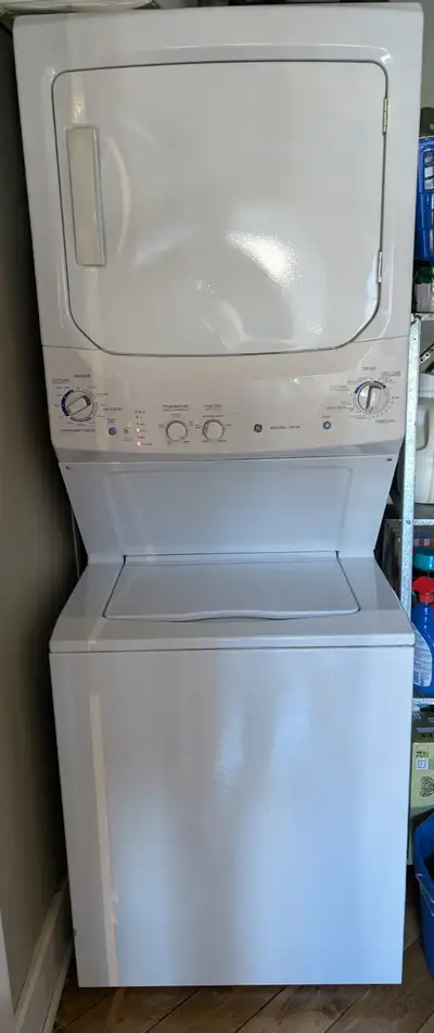 Selling a reliable GE Spacemaker stacked laundry center (Model: GUAP270EM3WW). This is a heavy-duty...