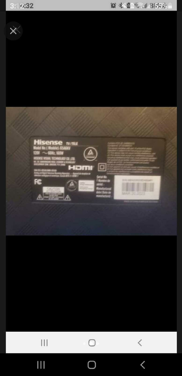 65 inch Hisense 4k Uhd (Model 65A6KV) for parts in TVs in St. Catharines - Image 2