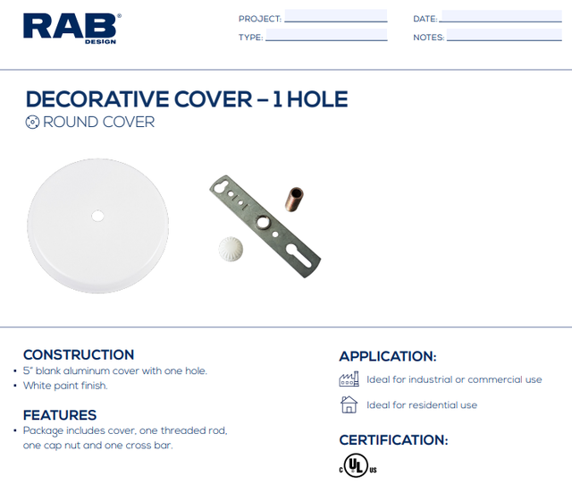 RAB DESIGN 029442 Blank 5" Cover Plates Decorative Round 1 Hole in Indoor Lighting & Fans in Laval / North Shore - Image 2