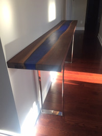 Custom Made Live Edge Walnut with Blue Resin Tables