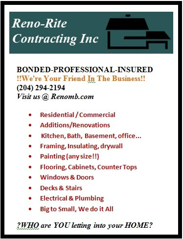 BONDED-PROFESSIONAL-INSURED Reno-Rite Contracting Inc. in Renovations, General Contracting & Handyman in Winnipeg