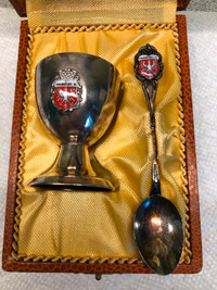 Vintage Frankfurt Silver Egg Cup and Spoon Souvenir