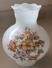 Vintage White Milk Glass Table Lamp Shade with Fall Flowers