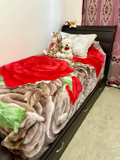 lit simple avec tiroirs / twin bed with drawers, View more