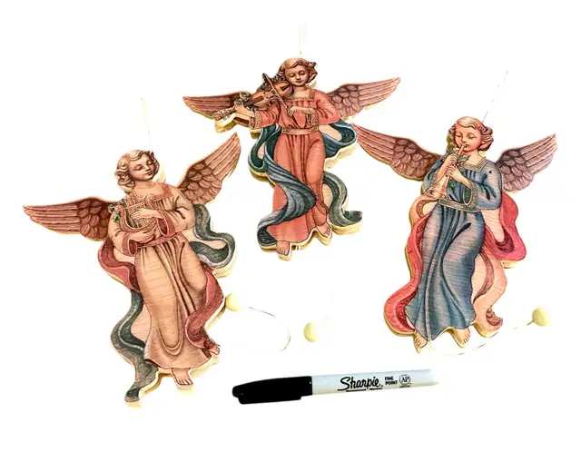 5" tall wooden pull toy Christmas decoration VINTAGE angels62864743803650121