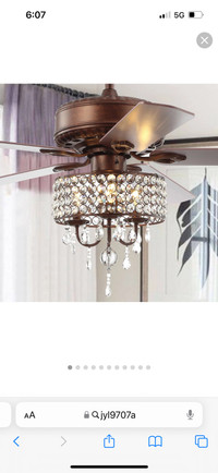 New JONATHAN Y Becky 52 3-Light Crystal LED Chandelier Fan with 