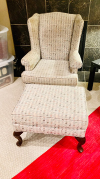 High back wing chair and ottoman 