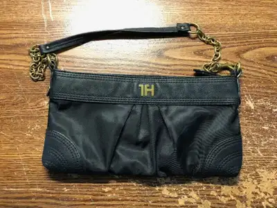 Tommy Hilfiger Purse - Black purse with TH gold letters - Tommy Hilfiger black leather and fabric cr...