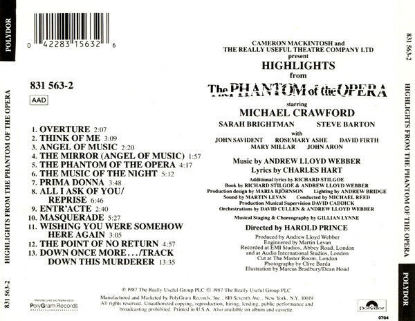 PHANTOM OF THE OPERA HIGHLIGHTS CD Original Cast Broadway Music dans CD, DVD et Blu-ray  à Ville de Montréal - Image 2