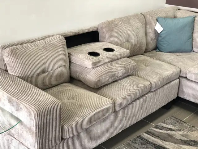 Sectional Sofa Kelly Reversible (Corduroy, Beige)!!!64700584242945122