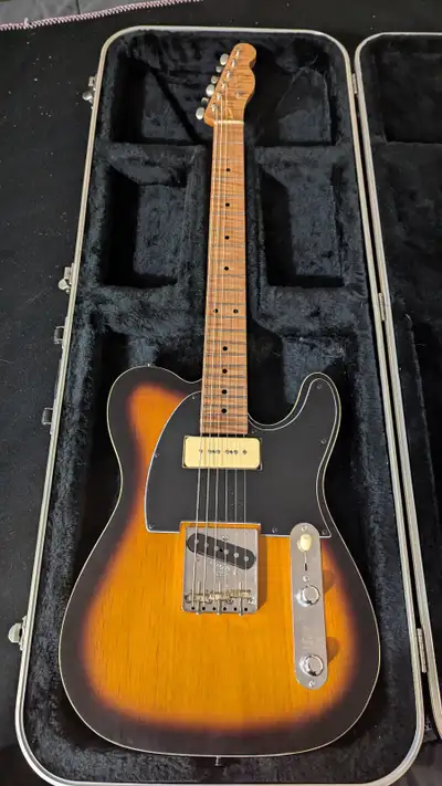 Flame Maple, P-90, Custom Telecaster. I just finished this build, and she sounds and plays perfect....