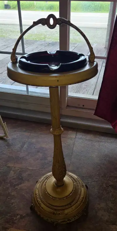 Vintage cast metal ashtray stand with ashtray, View more