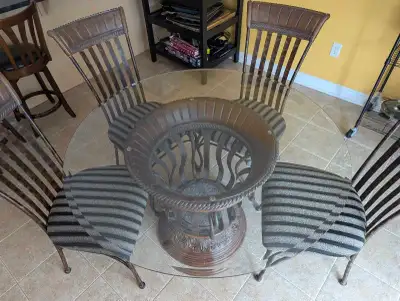 Round Glass Dining Table + 4 Chairs – Solid Wood Base, View more