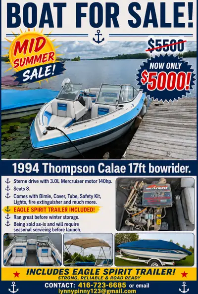 LAST CHANCE for some water fun before the season ends. 94 Thompson bowrider for sale. MerCruiser Alp...