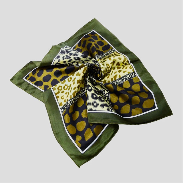Animal print neck squared satin green scarf in Women's - Other in City of Toronto - Image 2