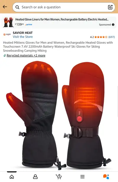 WOMEN'S HEATED MITENS SIZE SMALL BY SAVIOR HEAT RET $146 TAXES, View more