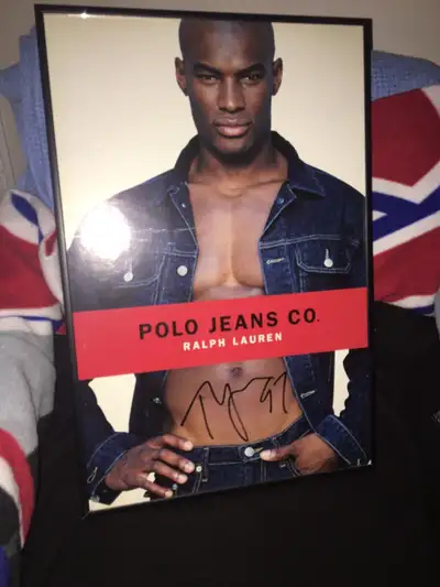 Retro collectable. 1997 Tyson Beckford polo jeans autographed ad photo large framed. Beautiful pictu...