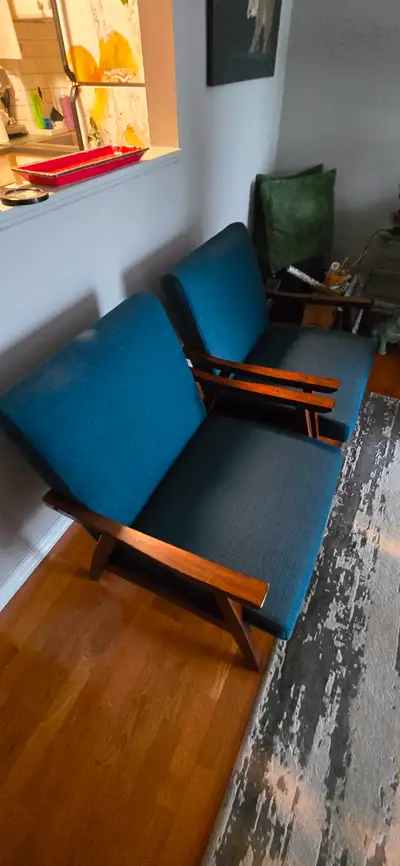 2 Chairs - blue fabric - solid wood, View more