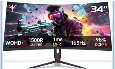 KTC 34 Inch Ultrawide Curved Gaming Monitor, WQHD 3440x1440 165H, View more