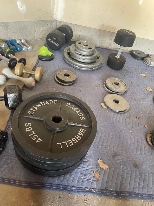 Dumbbells, weight plates, bars, kettles, racks, gym accessories