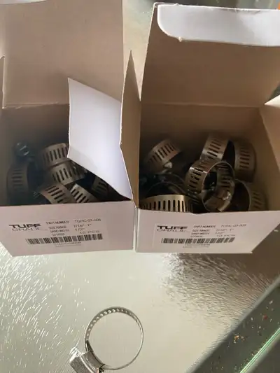 I am selling two boxes of brand new Tuff Grade hose clamps, each containing 10 pieces with a size ra...
