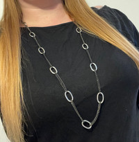 Long Silver and Black Necklace