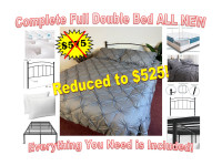 NEW Double Bed w Mattress Bed Frame Comforter Sheets, Headboard