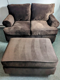 Love seat & ottoman - chocolate brown, soft fabric - like new!!