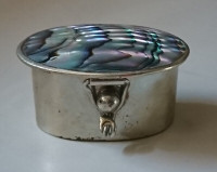 Vintage Mexico Alpaca /Abalone Shell Taxco Snuff Pill Box