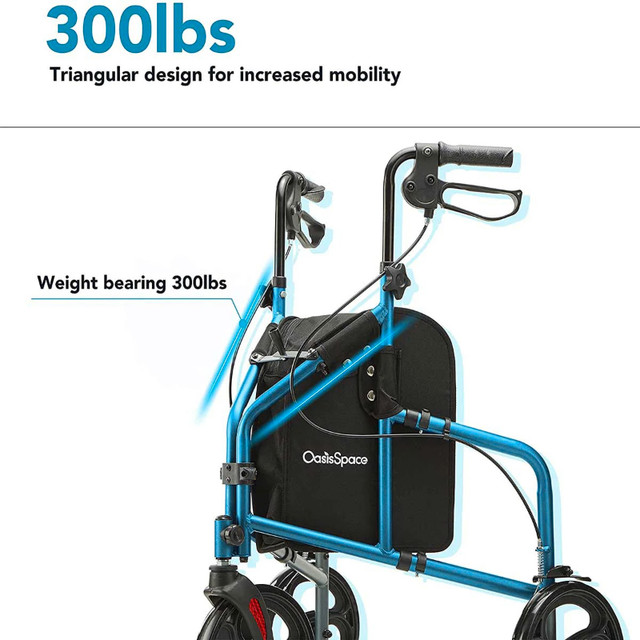 Oasis Space New Blue 3 Wheel Rollator Senior Mobility Walker in Health & Special Needs in Kitchener / Waterloo - Image 4