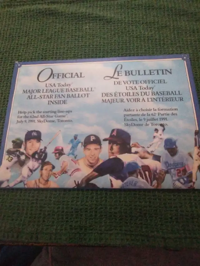 Unopened USA Today 1991 MLB Baseball All-Star Fan Ballot