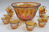 Indiana Carnival Glass Marigold iridescent Punch bowl Set